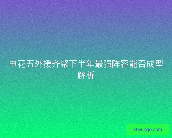申花五外援齐聚下半年最强阵容能否成型解析