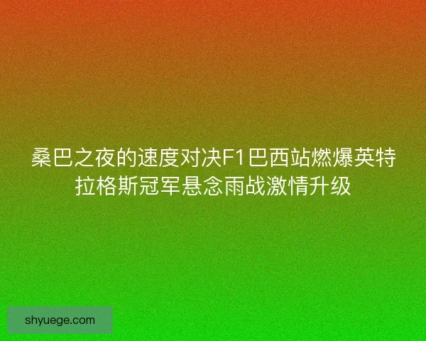 桑巴之夜的速度对决F1巴西站燃爆英特拉格斯冠军悬念雨战激情升级