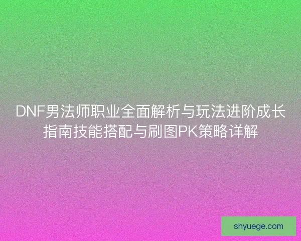 DNF男法师职业全面解析与玩法进阶成长指南技能搭配与刷图PK策略详解
